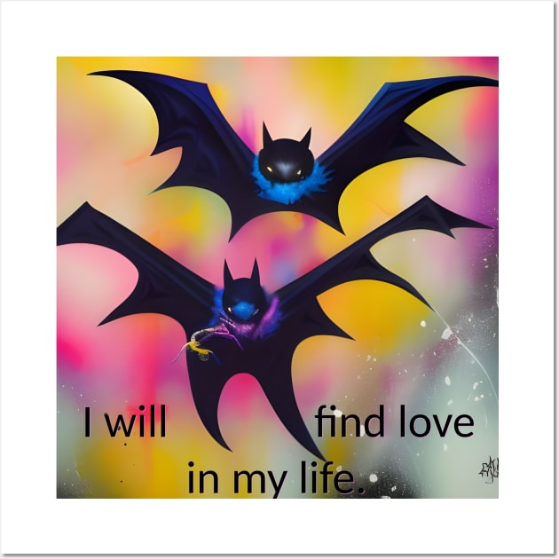 Love mantra with bats, colorful design, artistic Wall Art by Dok's Mug Store